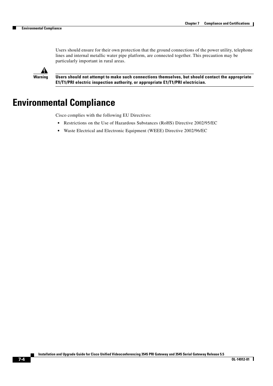 Environmental compliance | Cisco 545 Serial User Manual | Page 70 / 74