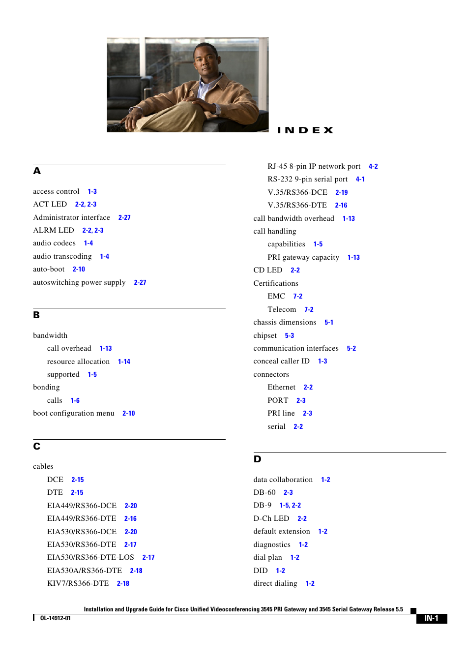 Index, N d e x | Cisco 545 Serial User Manual | Page 71 / 74