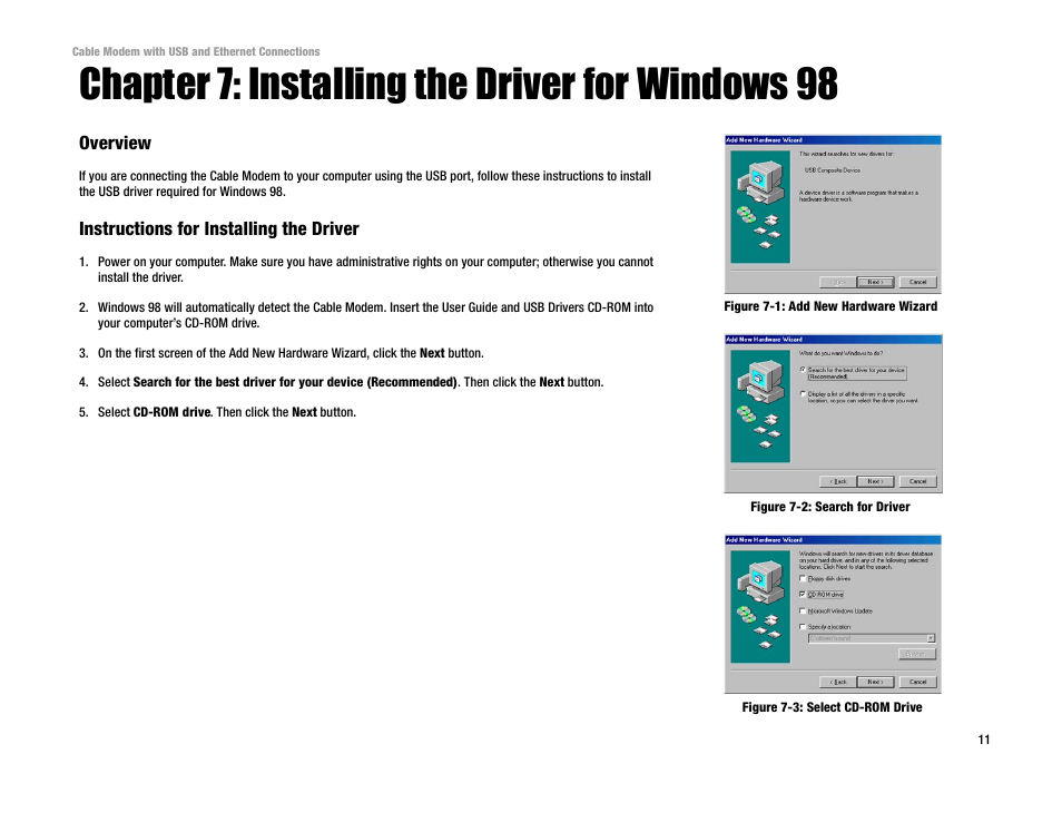 Chapter 7: installing the driver for windows 98 | Cisco BEFCMU10 User Manual | Page 15 / 30