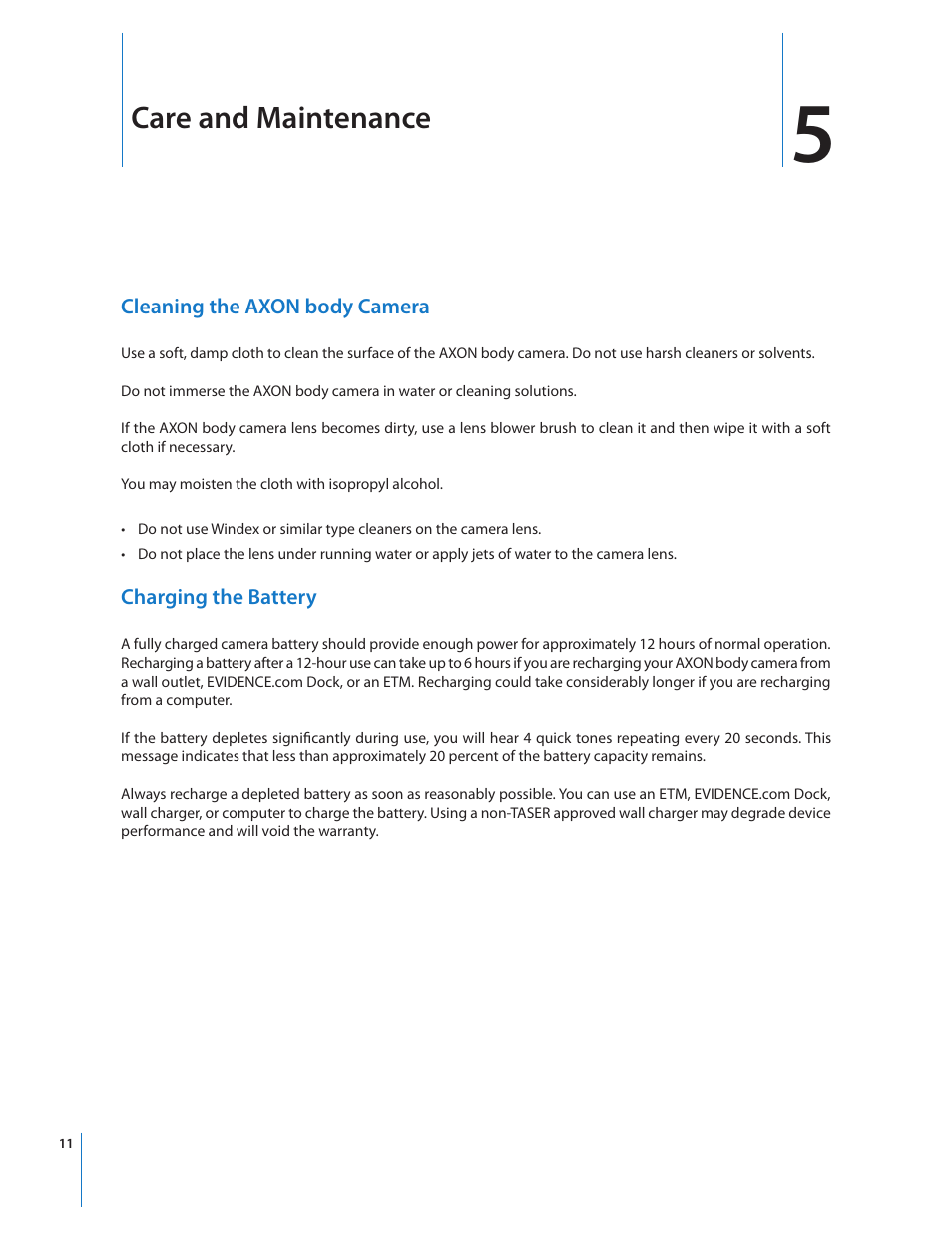 Care and maintenance | Taser Axon-Body User Manual | Page 11 / 15