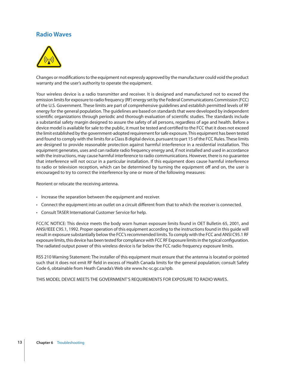 Radio waves | Taser Axon-Body User Manual | Page 13 / 15