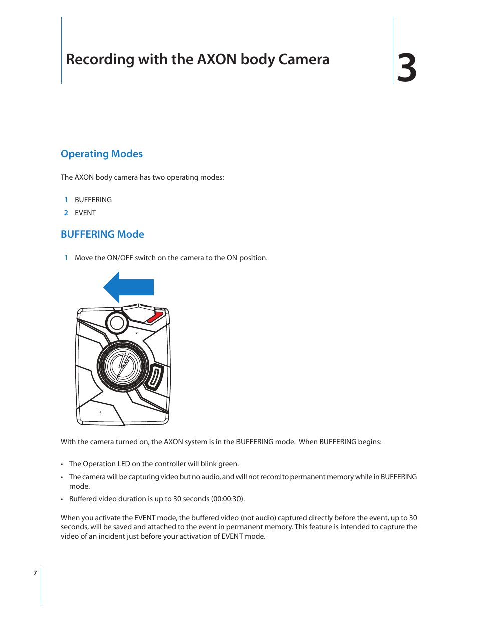 Recording with the axon body camera | Taser Axon-Body User Manual | Page 7 / 15