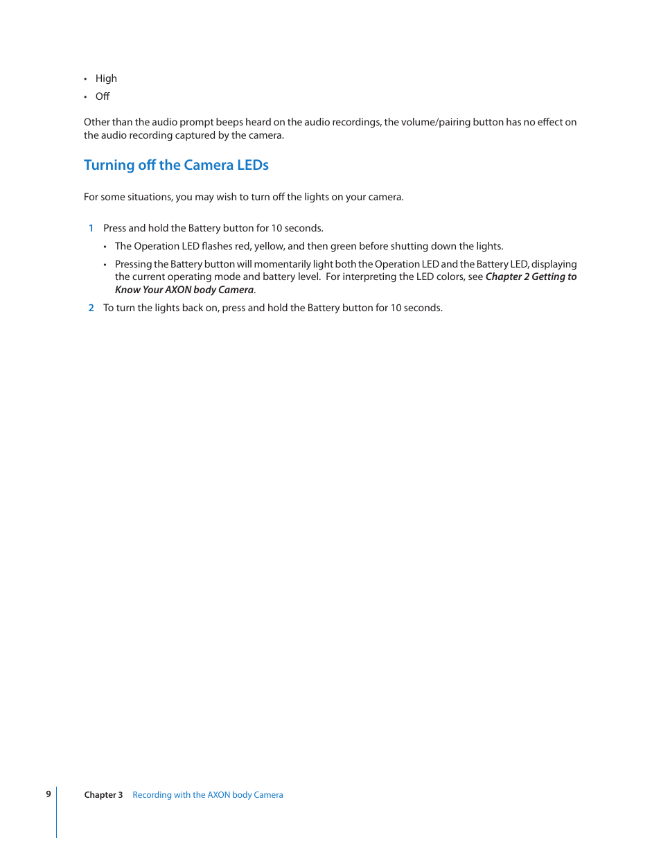 Turning off the camera leds | Taser Axon-Body User Manual | Page 9 / 15