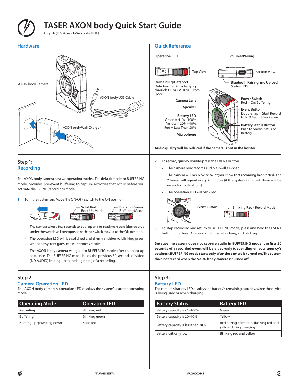 Taser Axon-Body User Manual | 2 pages
