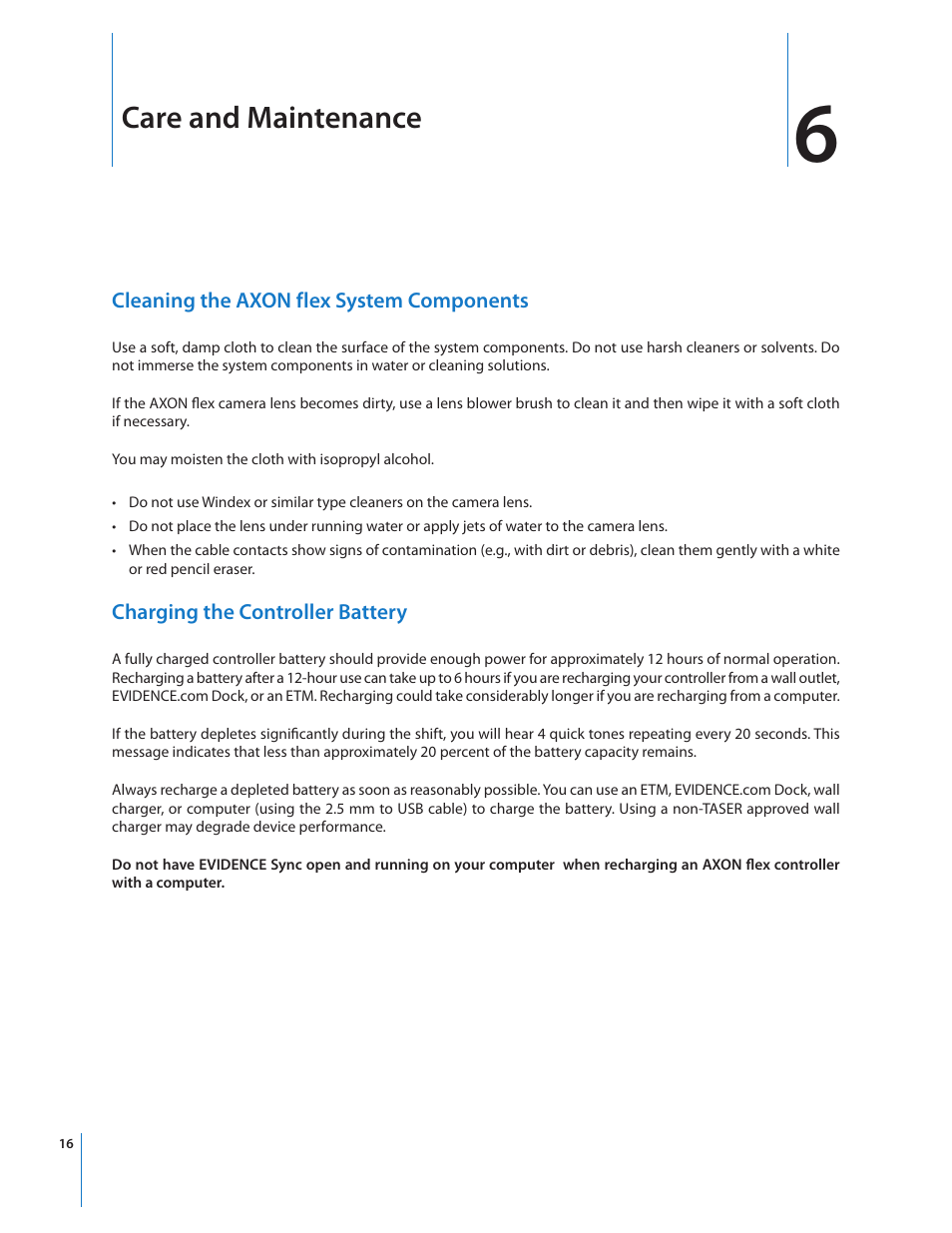 Care and maintenance | Taser Axon-Flex User Manual | Page 16 / 19
