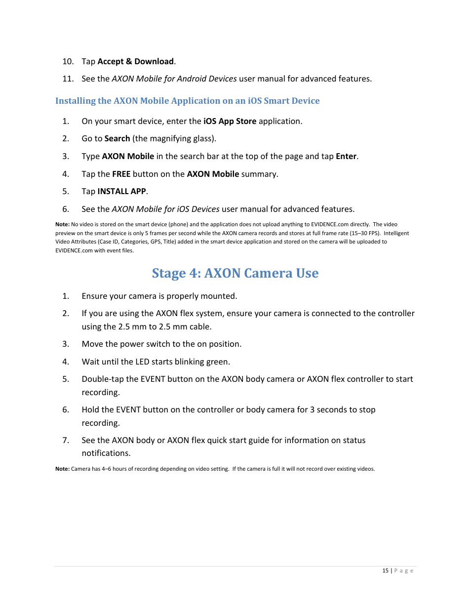 Stage 4: axon camera use | Taser Axon-Flex User Manual | Page 15 / 22