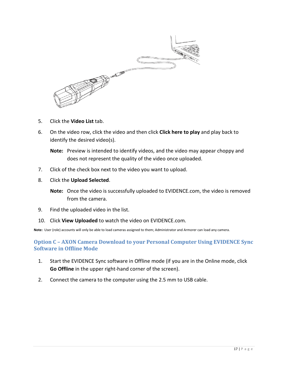 Software in offline mode | Taser Axon-Flex User Manual | Page 17 / 22