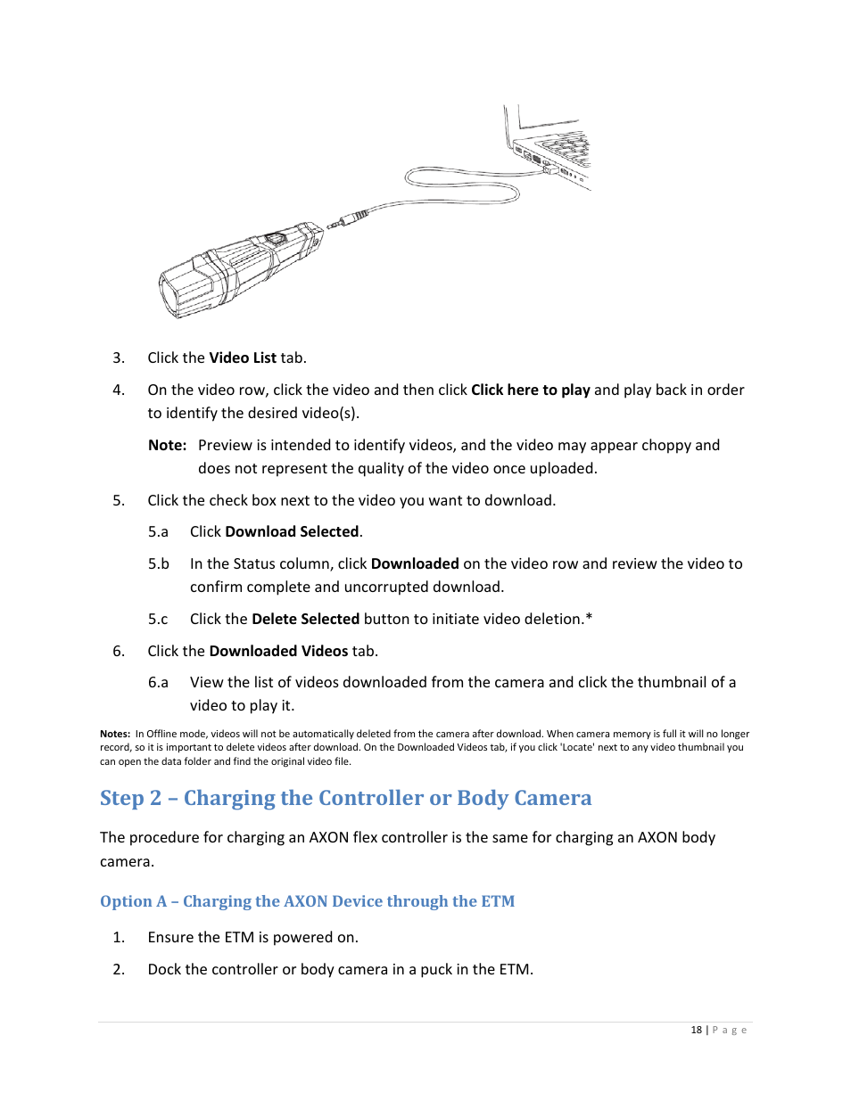 Step 2 – charging the controller or body camera | Taser Axon-Flex User Manual | Page 18 / 22