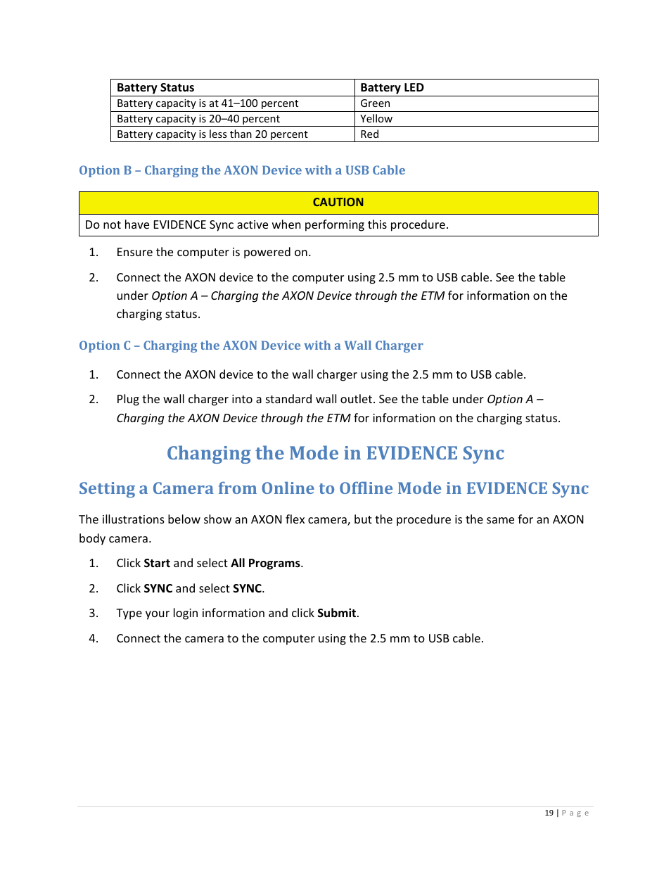 Changing the mode in evidence sync | Taser Axon-Flex User Manual | Page 19 / 22