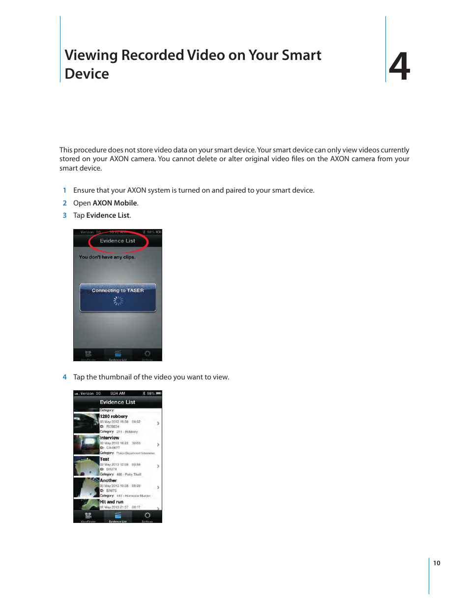 Viewing recorded video on your smart device | Taser Axon-Mobile User Manual | Page 10 / 19