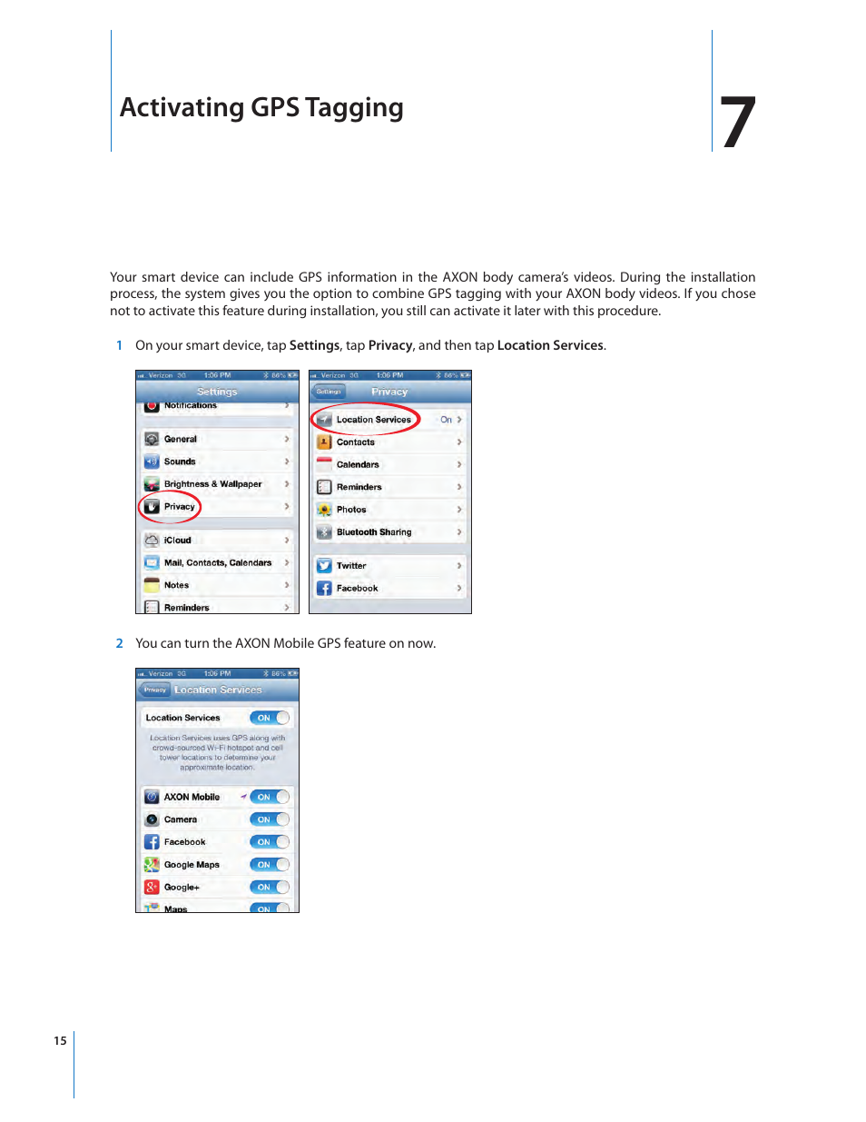 Activating gps tagging | Taser Axon-Mobile User Manual | Page 15 / 19