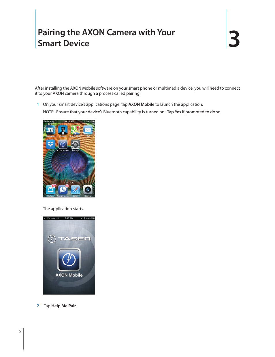 Pairing the axon camera with your smart device | Taser Axon-Mobile User Manual | Page 5 / 19