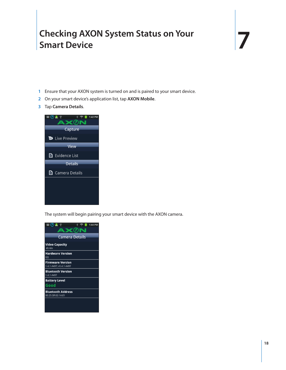 Checking axon system status on your smart device | Taser Axon-Mobile User Manual | Page 18 / 28