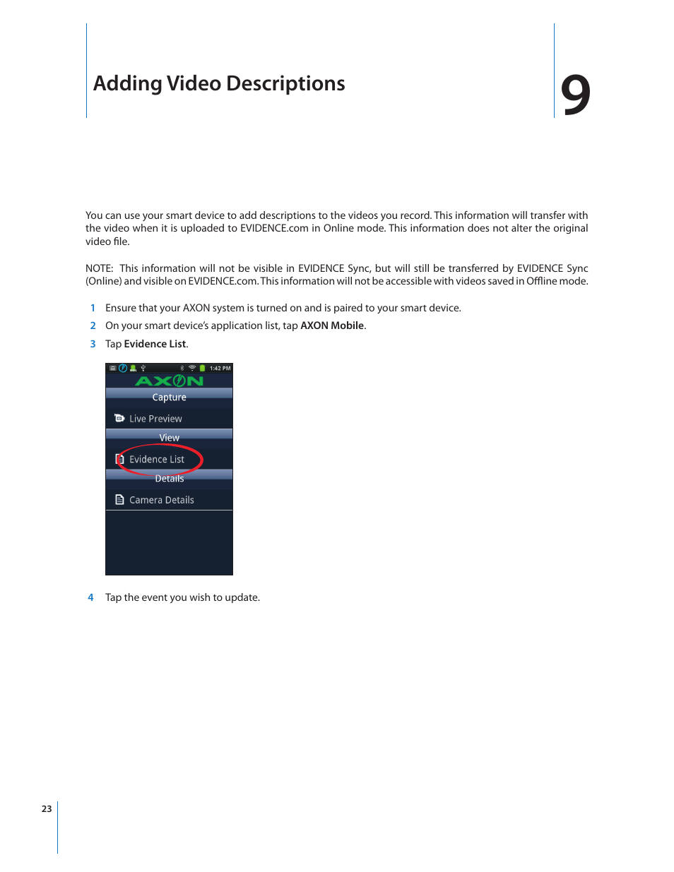 Adding video descriptions | Taser Axon-Mobile User Manual | Page 23 / 28