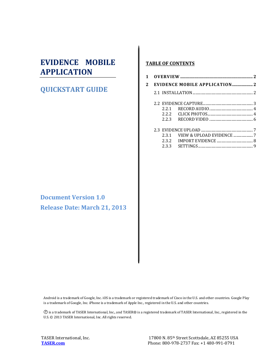 Taser Evidence-Mobile User Manual | 11 pages