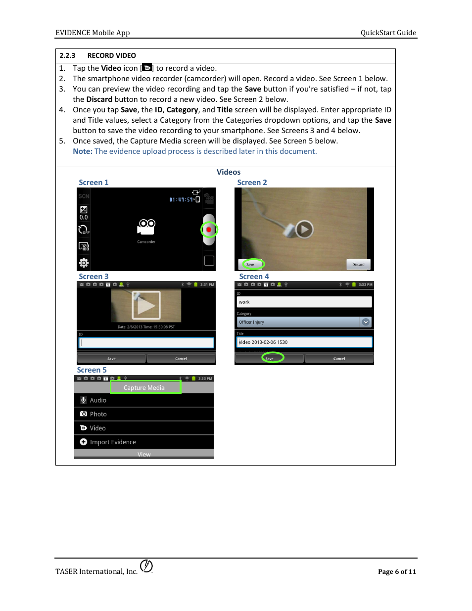 Record video | Taser Evidence-Mobile User Manual | Page 6 / 11