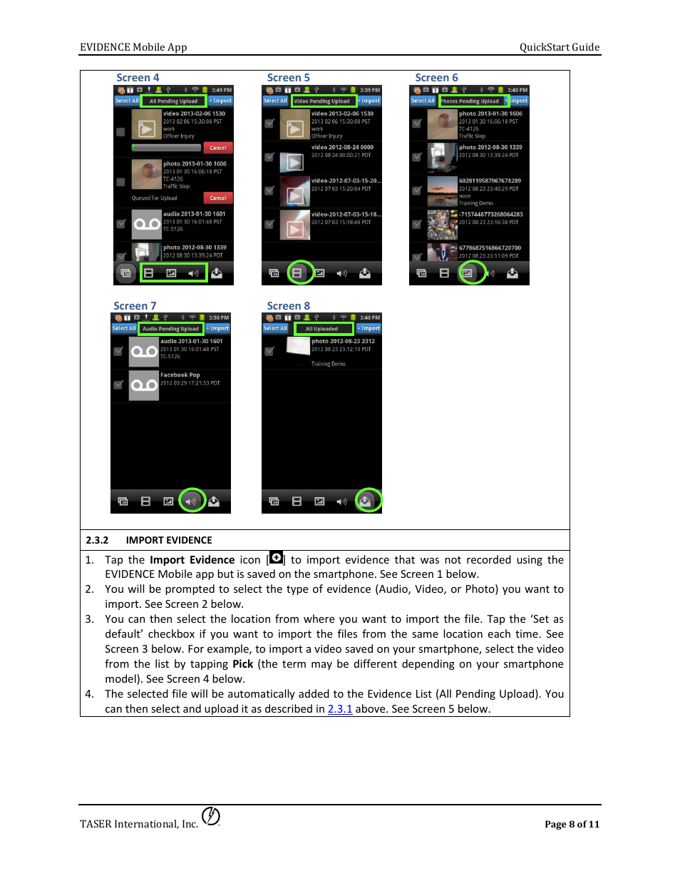 Import evidence | Taser Evidence-Mobile User Manual | Page 8 / 11