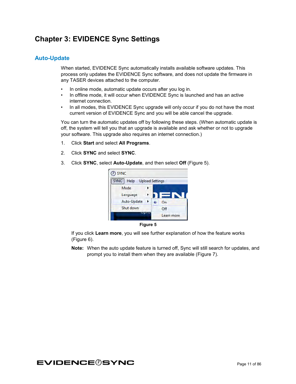 Chapter 3: evidence sync settings, Auto-update | Taser Evidence-Sync User Manual | Page 11 / 86