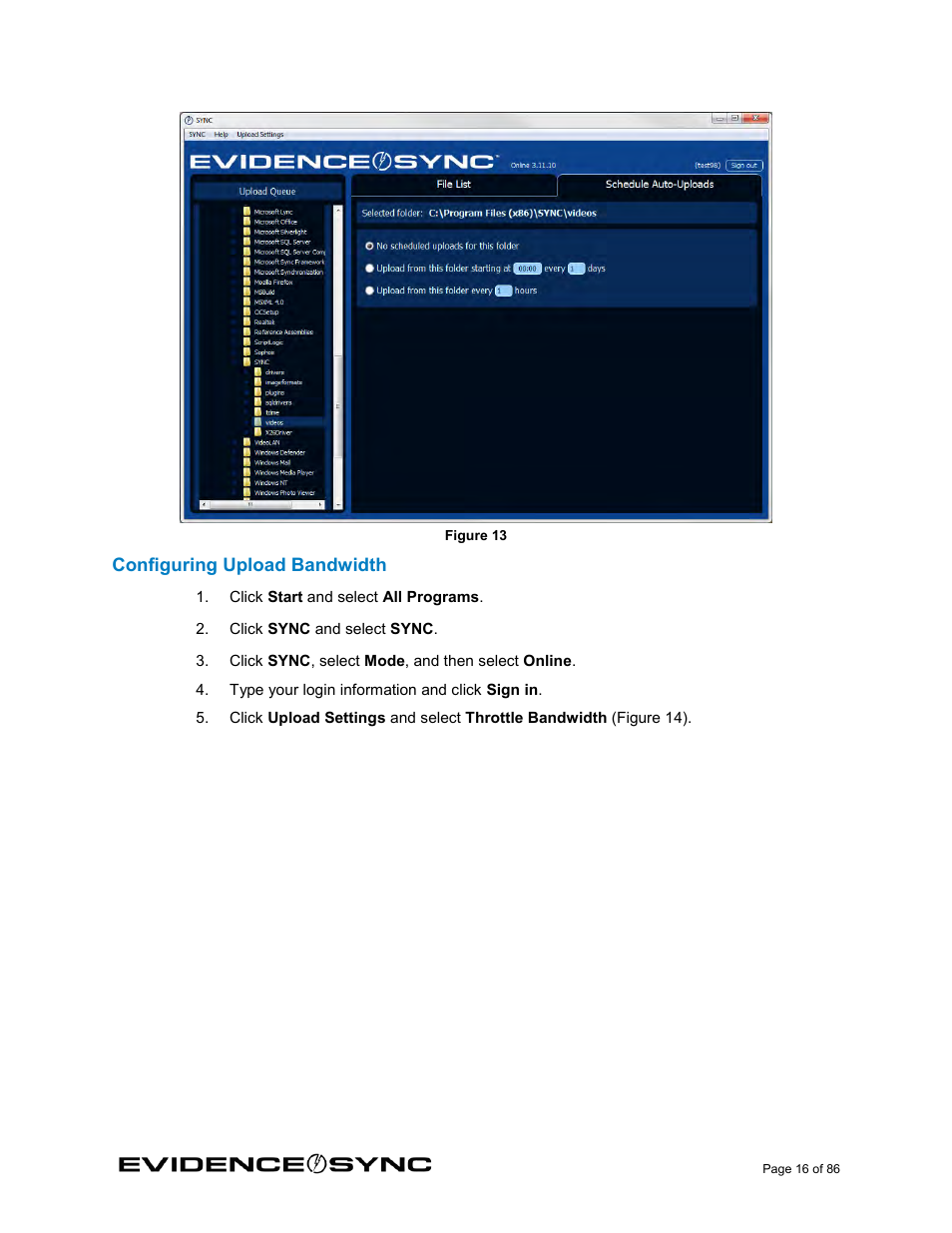 Configuring upload bandwidth | Taser Evidence-Sync User Manual | Page 16 / 86