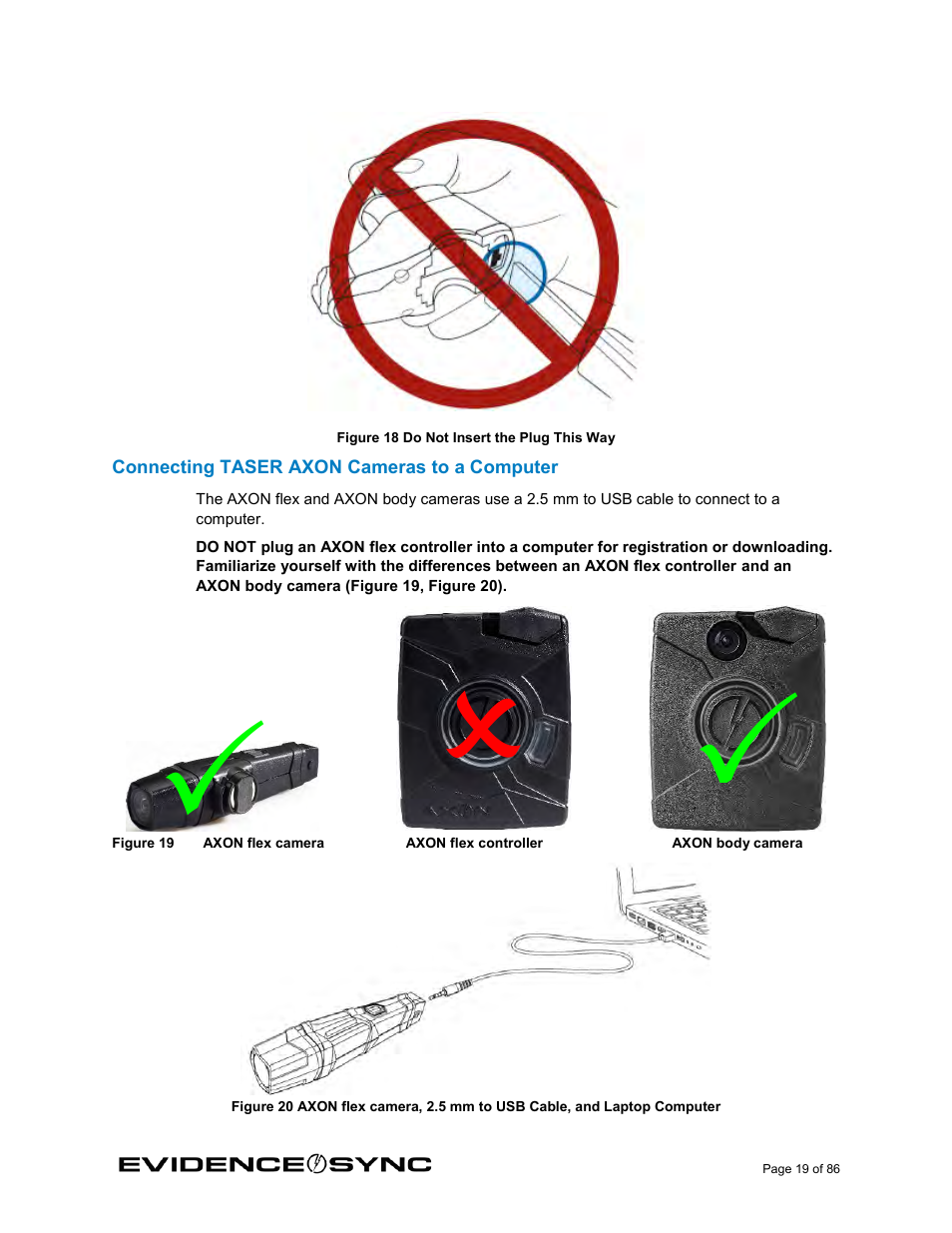Connecting taser axon cameras to a computer | Taser Evidence-Sync User Manual | Page 19 / 86