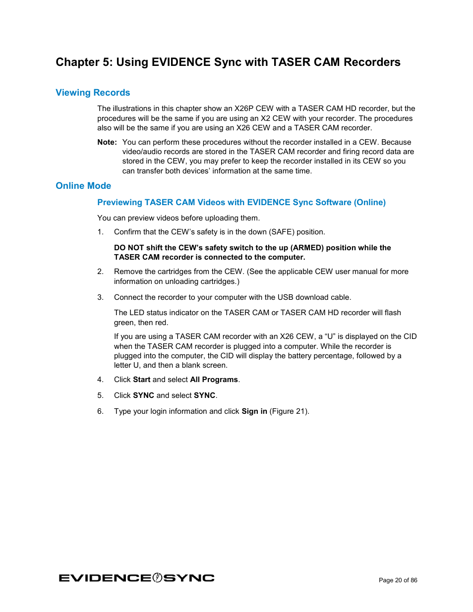 Viewing records, Online mode | Taser Evidence-Sync User Manual | Page 20 / 86