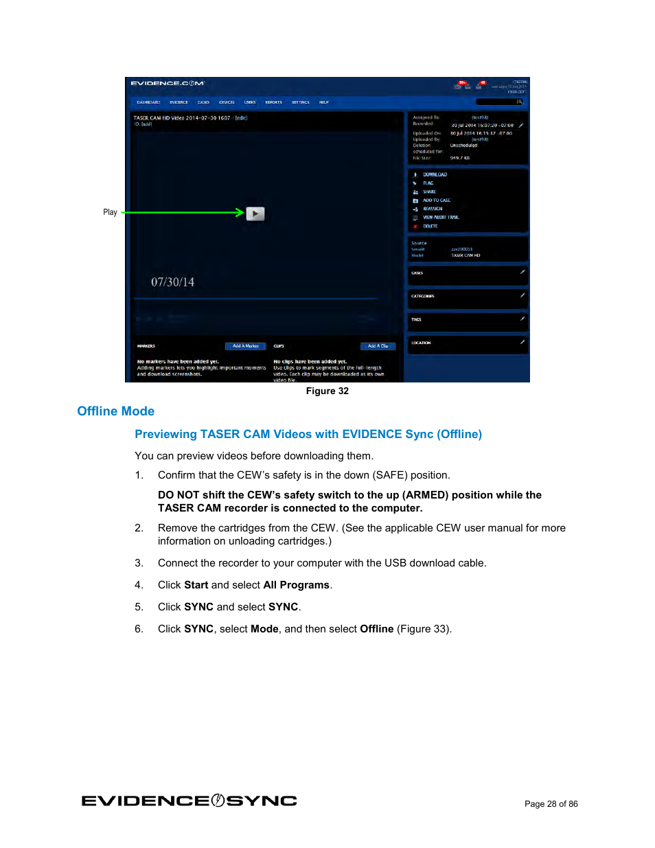 Offline mode | Taser Evidence-Sync User Manual | Page 28 / 86