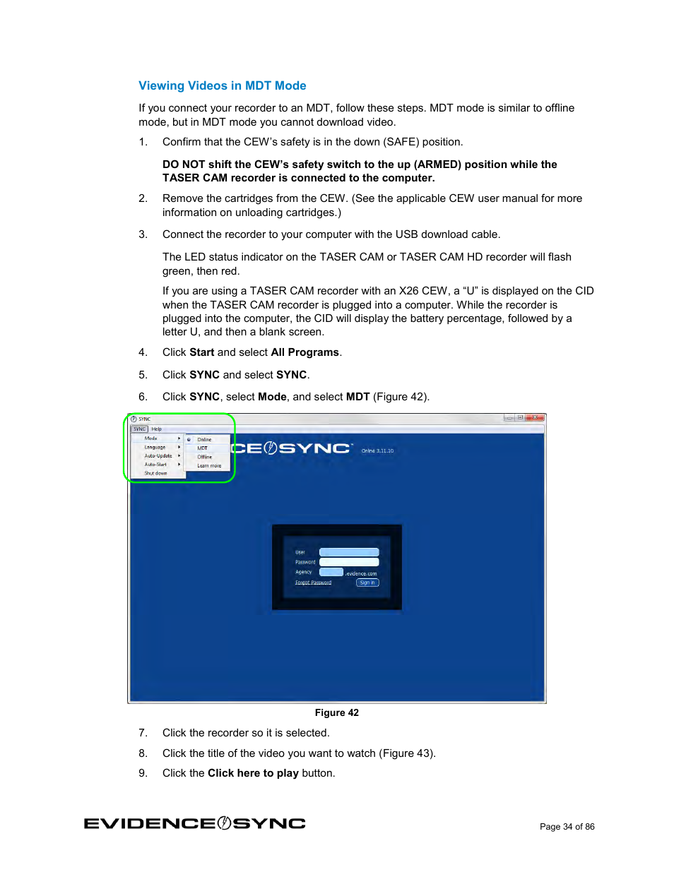 Viewing videos in mdt mode | Taser Evidence-Sync User Manual | Page 34 / 86