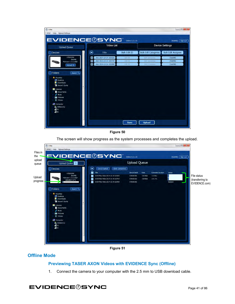 Offline mode | Taser Evidence-Sync User Manual | Page 41 / 86