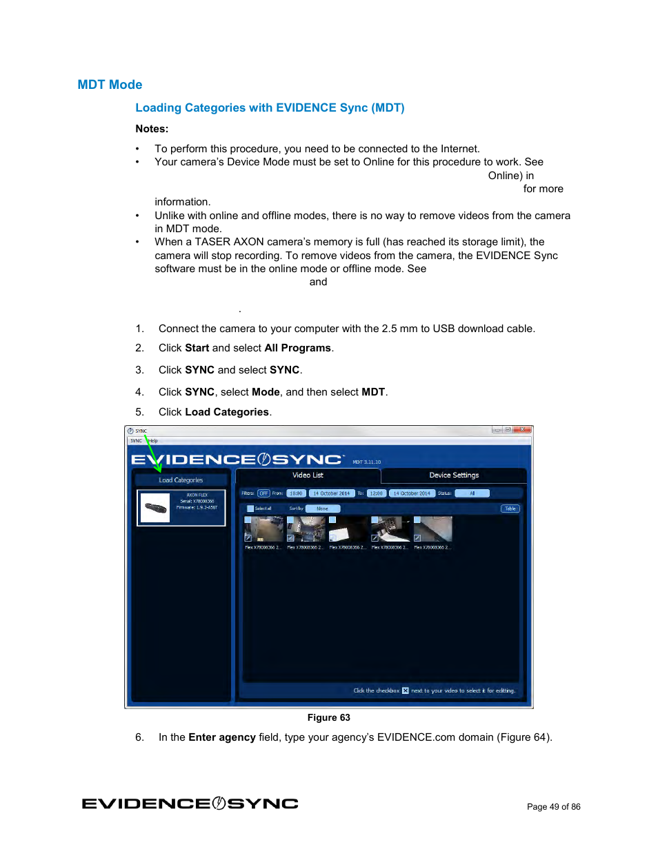 Mdt mode, Loading categories with evidence sync (mdt) | Taser Evidence-Sync User Manual | Page 49 / 86