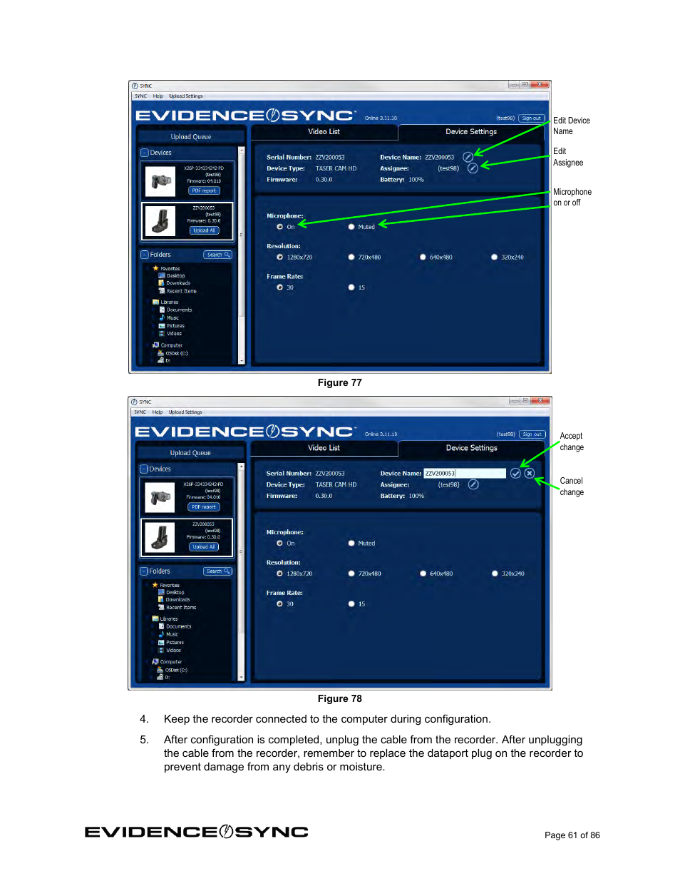 Figure 77), N (figure 78) | Taser Evidence-Sync User Manual | Page 61 / 86