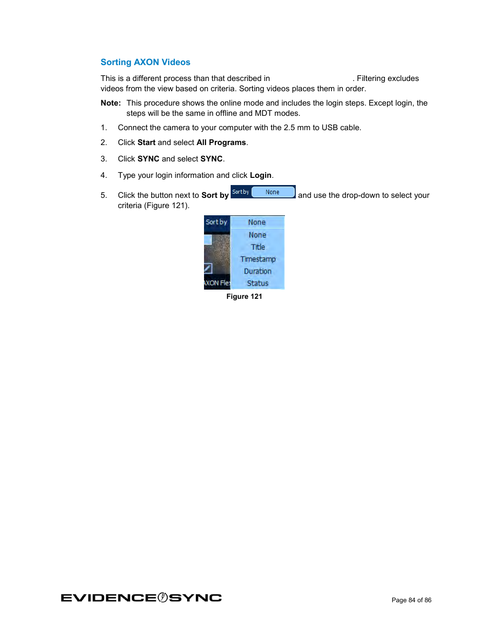 Sorting axon videos | Taser Evidence-Sync User Manual | Page 84 / 86