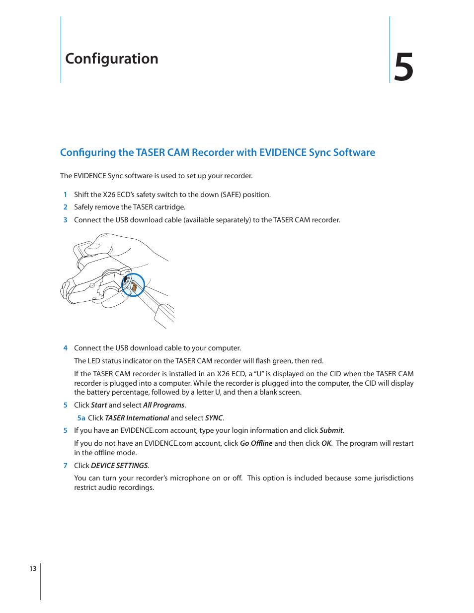 Configuration | Taser CAM User Manual | Page 13 / 26