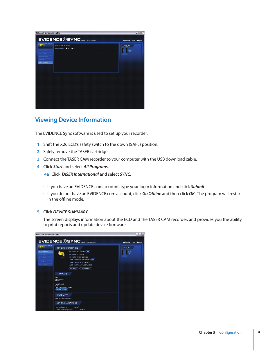 Viewing device information | Taser CAM User Manual | Page 14 / 26