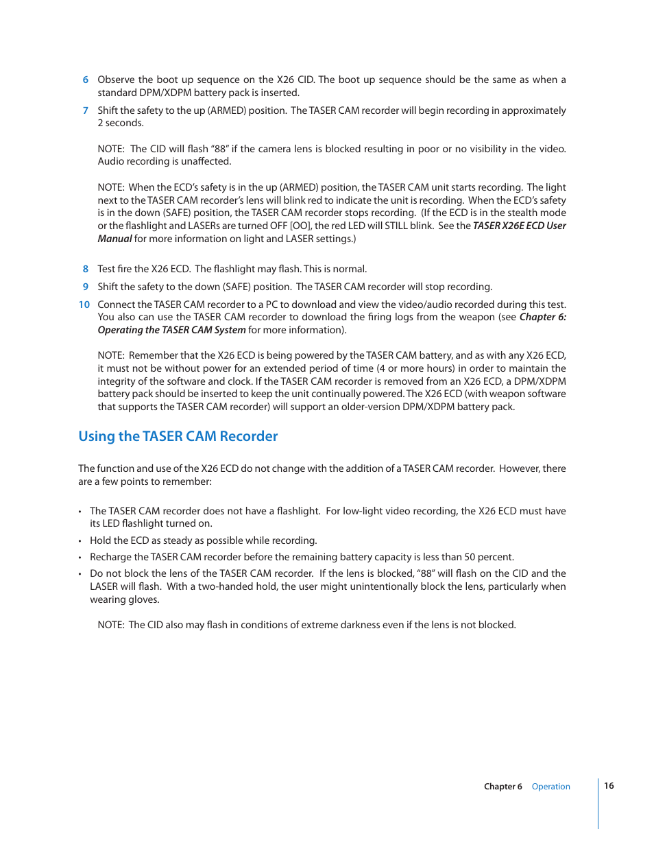 Using the taser cam recorder | Taser CAM User Manual | Page 16 / 26