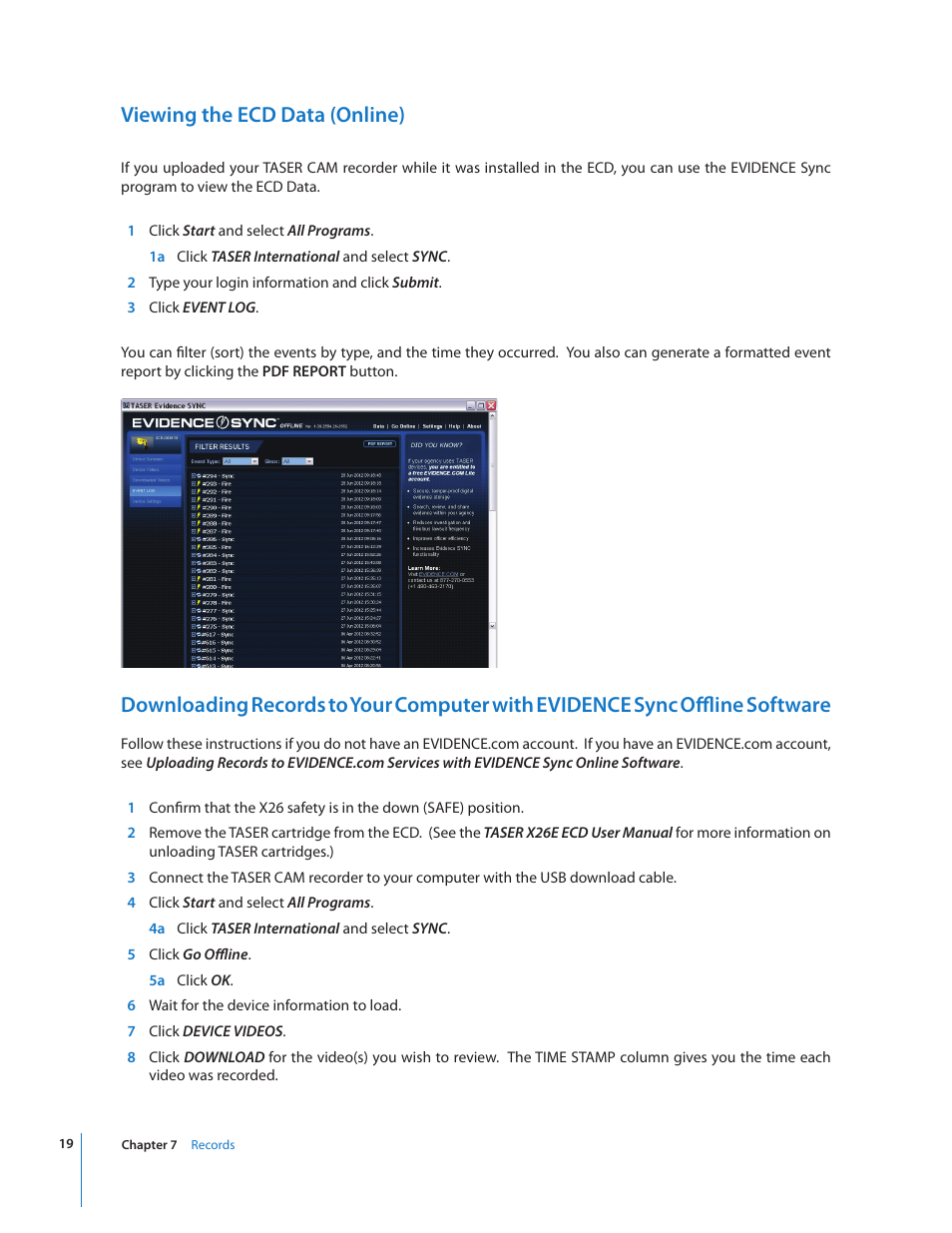 Viewing the ecd data (online) | Taser CAM User Manual | Page 19 / 26