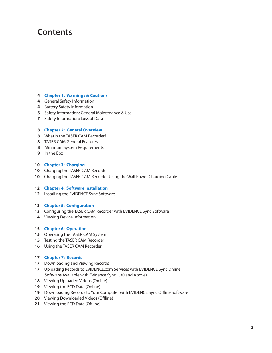 Taser CAM User Manual | Page 2 / 26