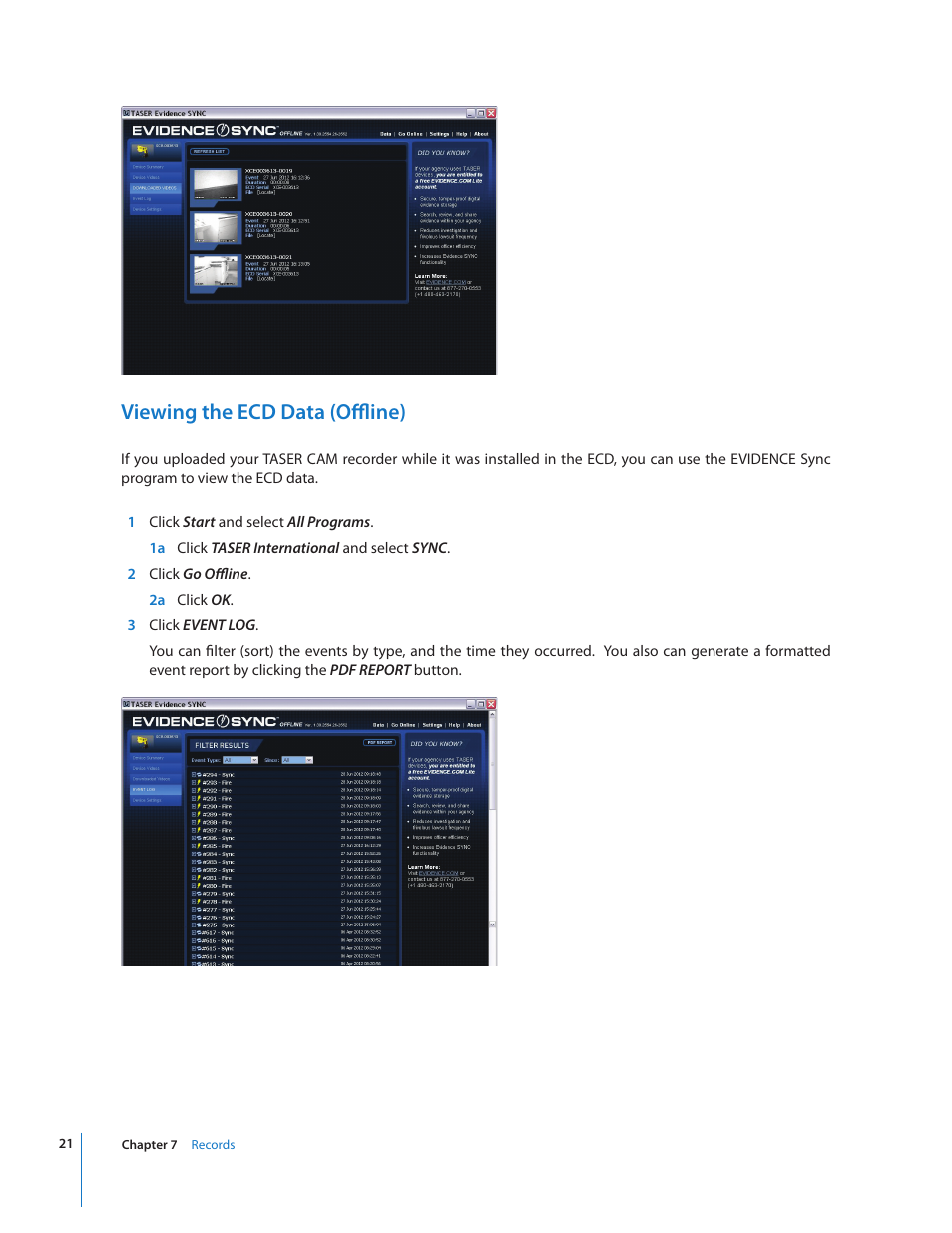 Viewing the ecd data (offline) | Taser CAM User Manual | Page 21 / 26