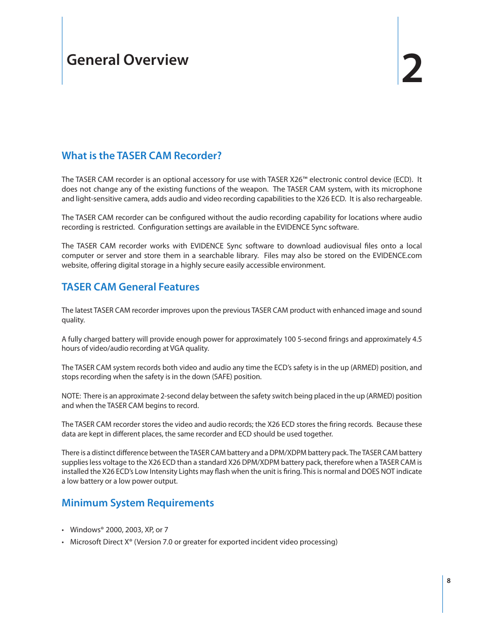 General overview | Taser CAM User Manual | Page 8 / 26