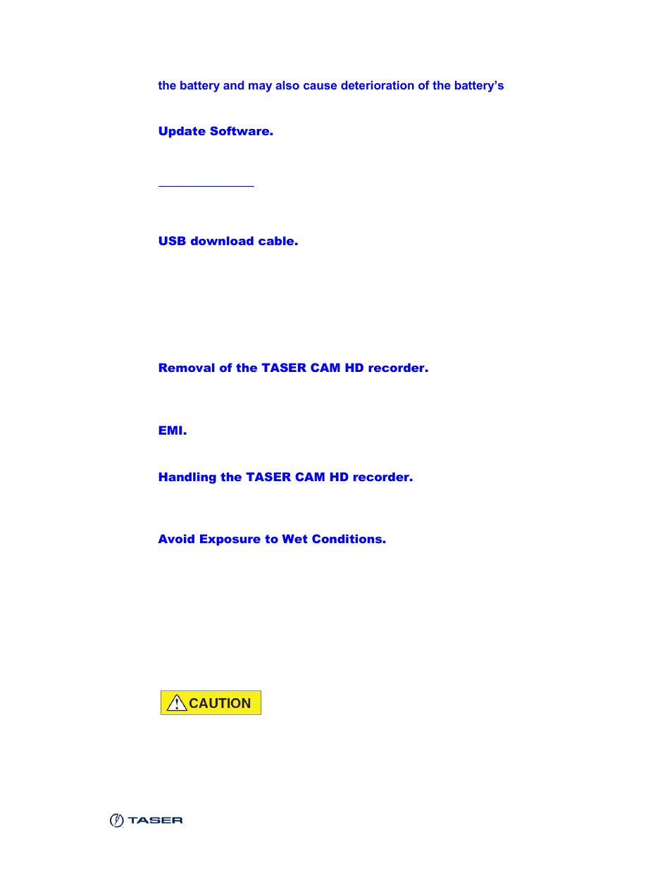 Safety information: loss of data | Taser CAM-HD User Manual | Page 7 / 48