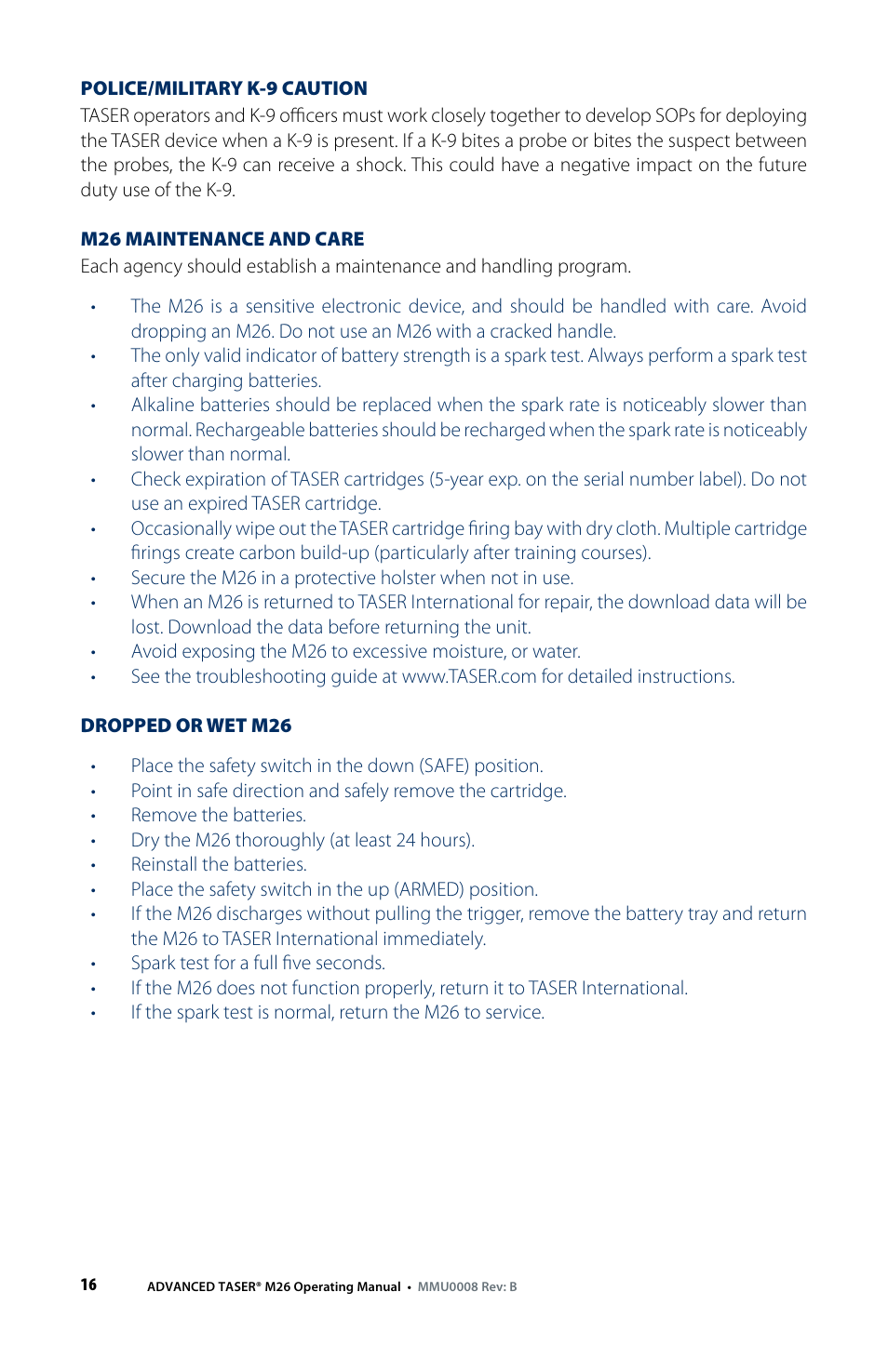 Taser M26 User Manual | Page 16 / 24