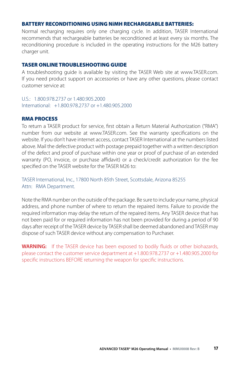 Taser M26 User Manual | Page 17 / 24