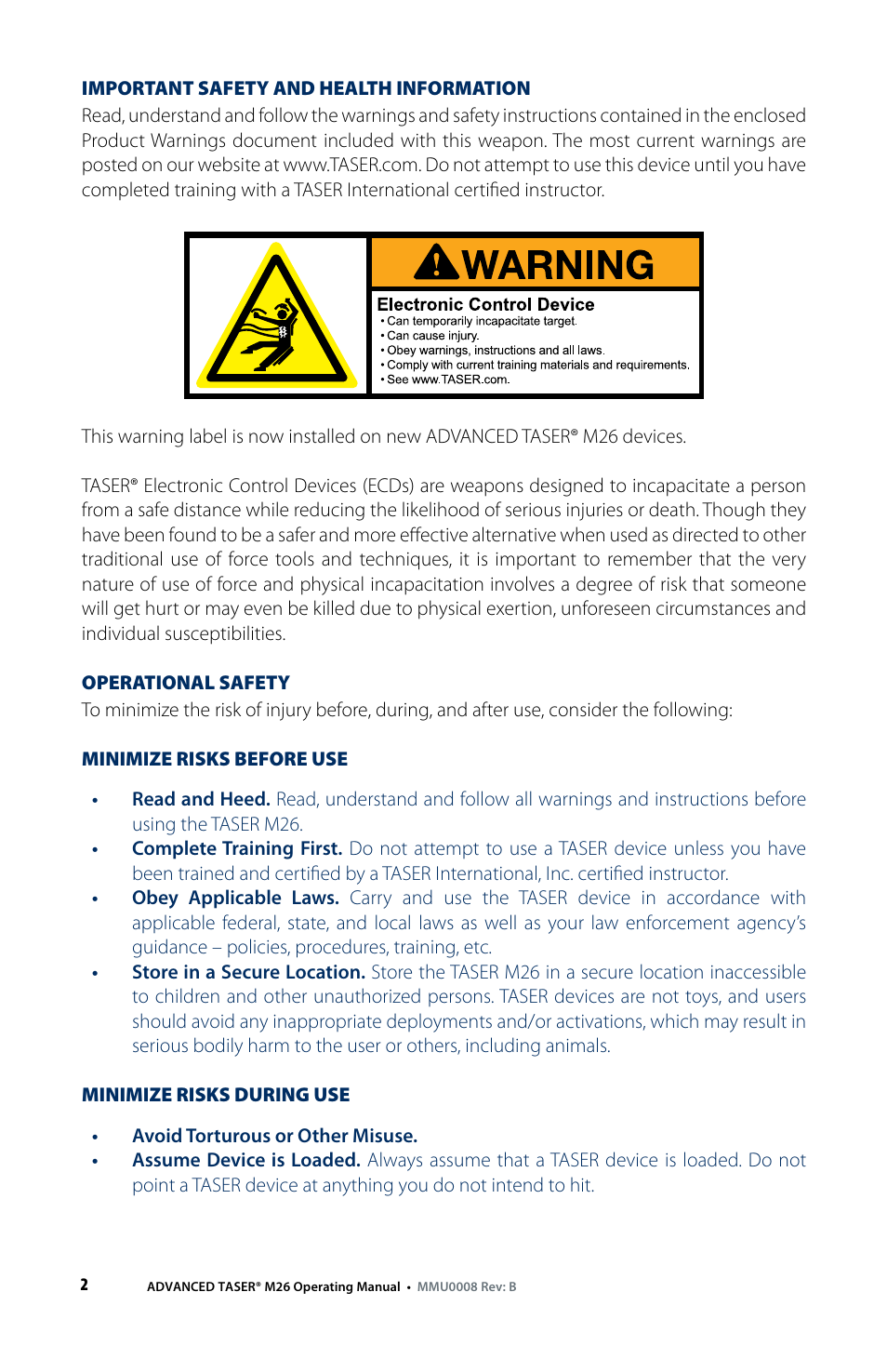 Taser M26 User Manual | Page 2 / 24