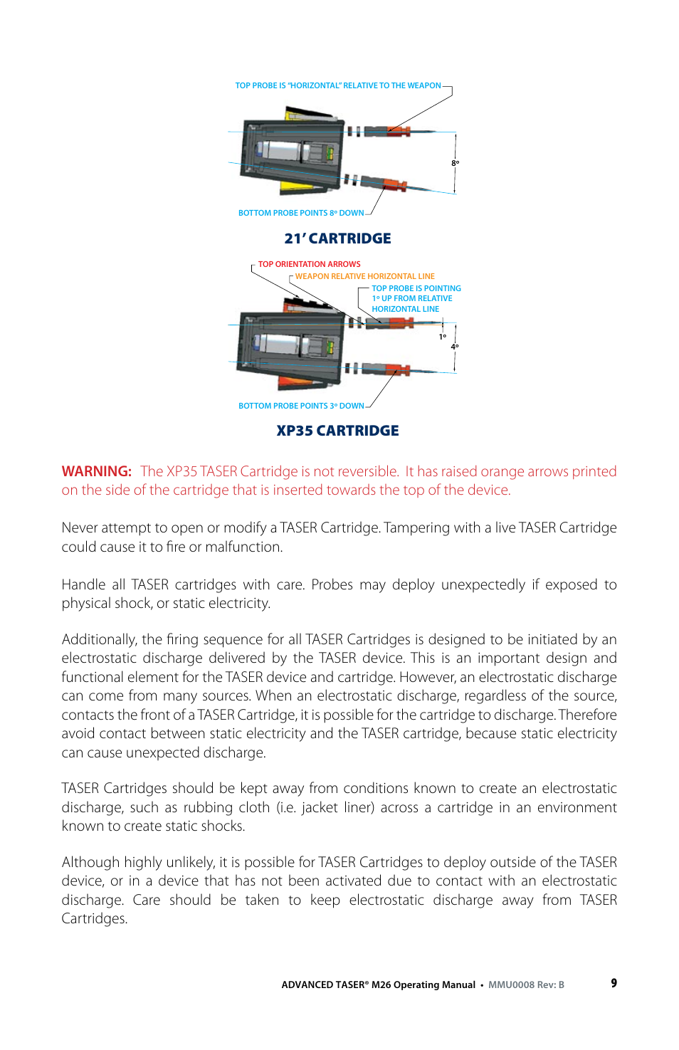 21’ cartridge, Xp35 cartridge | Taser M26 User Manual | Page 9 / 24