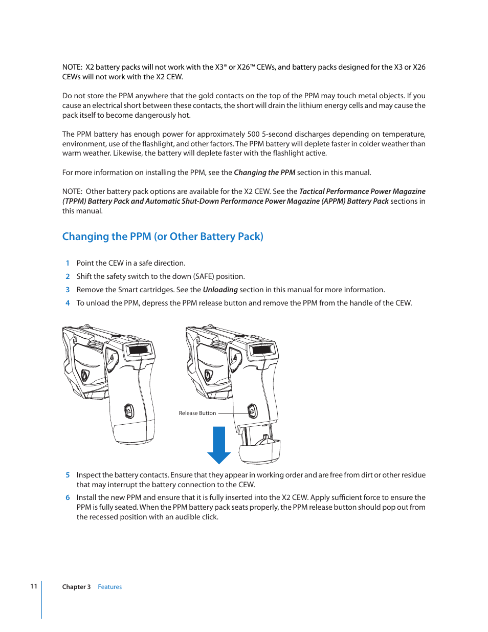 Changing the ppm (or other battery pack) | Taser X2 User Manual | Page 11 / 55