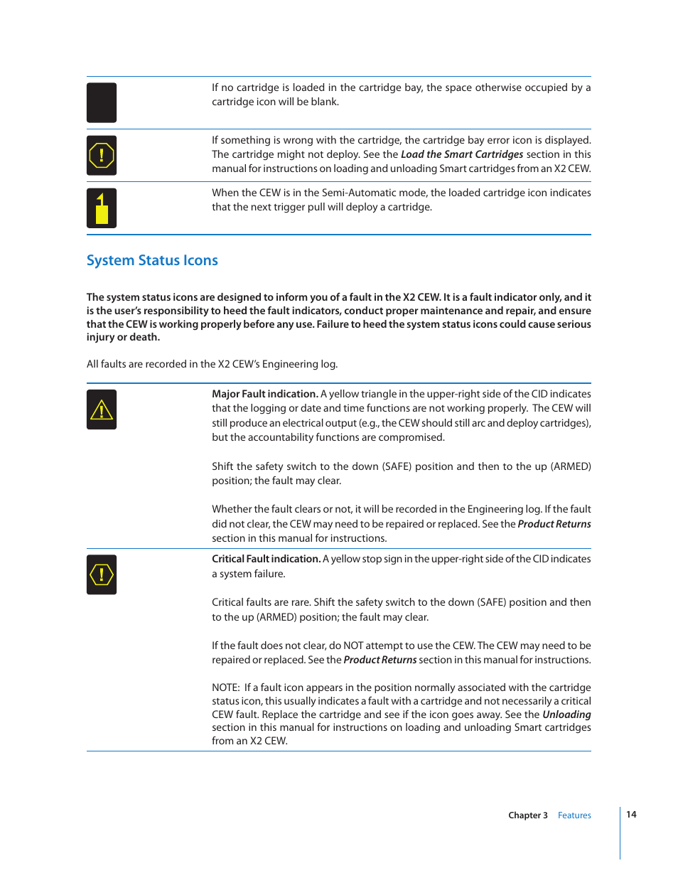 System status icons | Taser X2 User Manual | Page 14 / 55