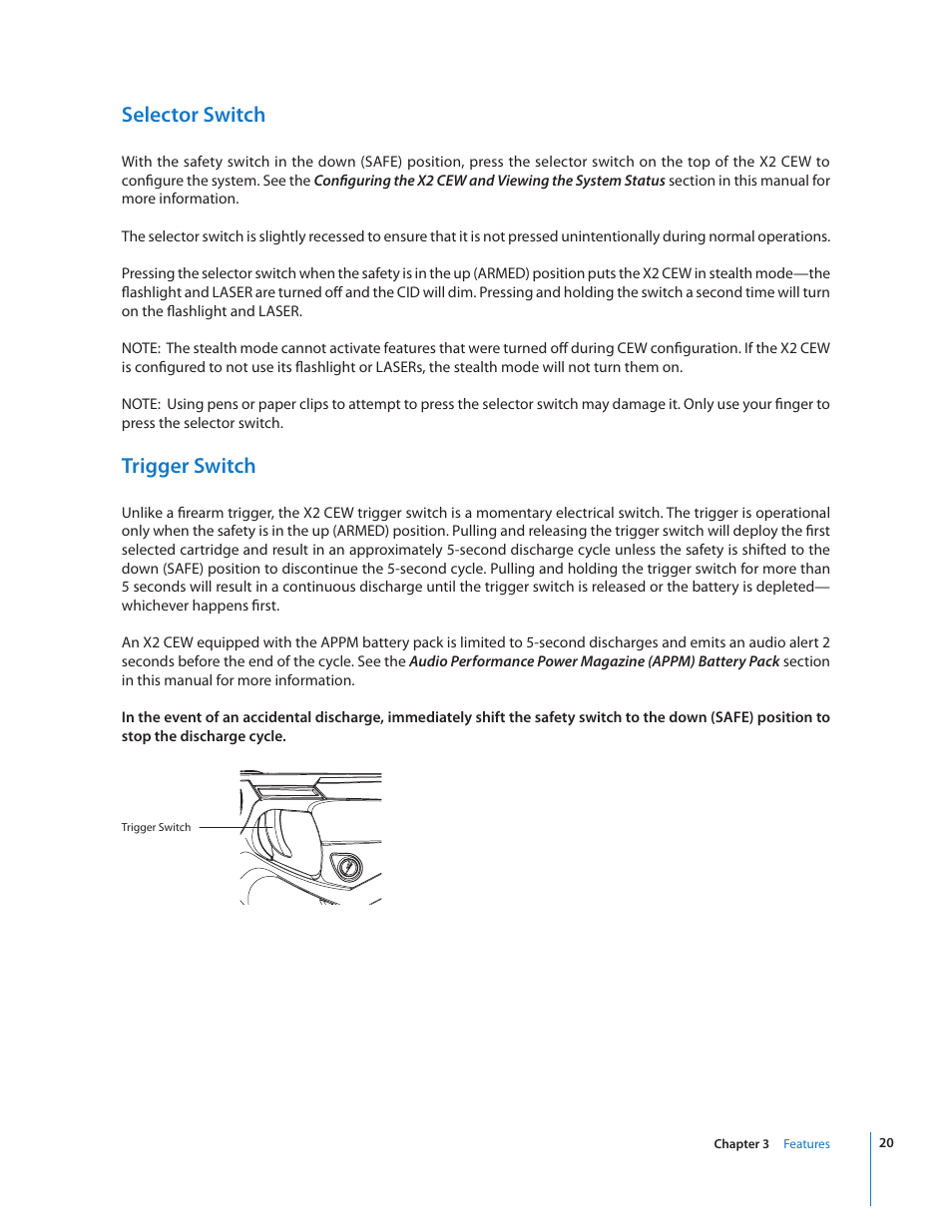 Selector switch, Trigger switch | Taser X2 User Manual | Page 20 / 55