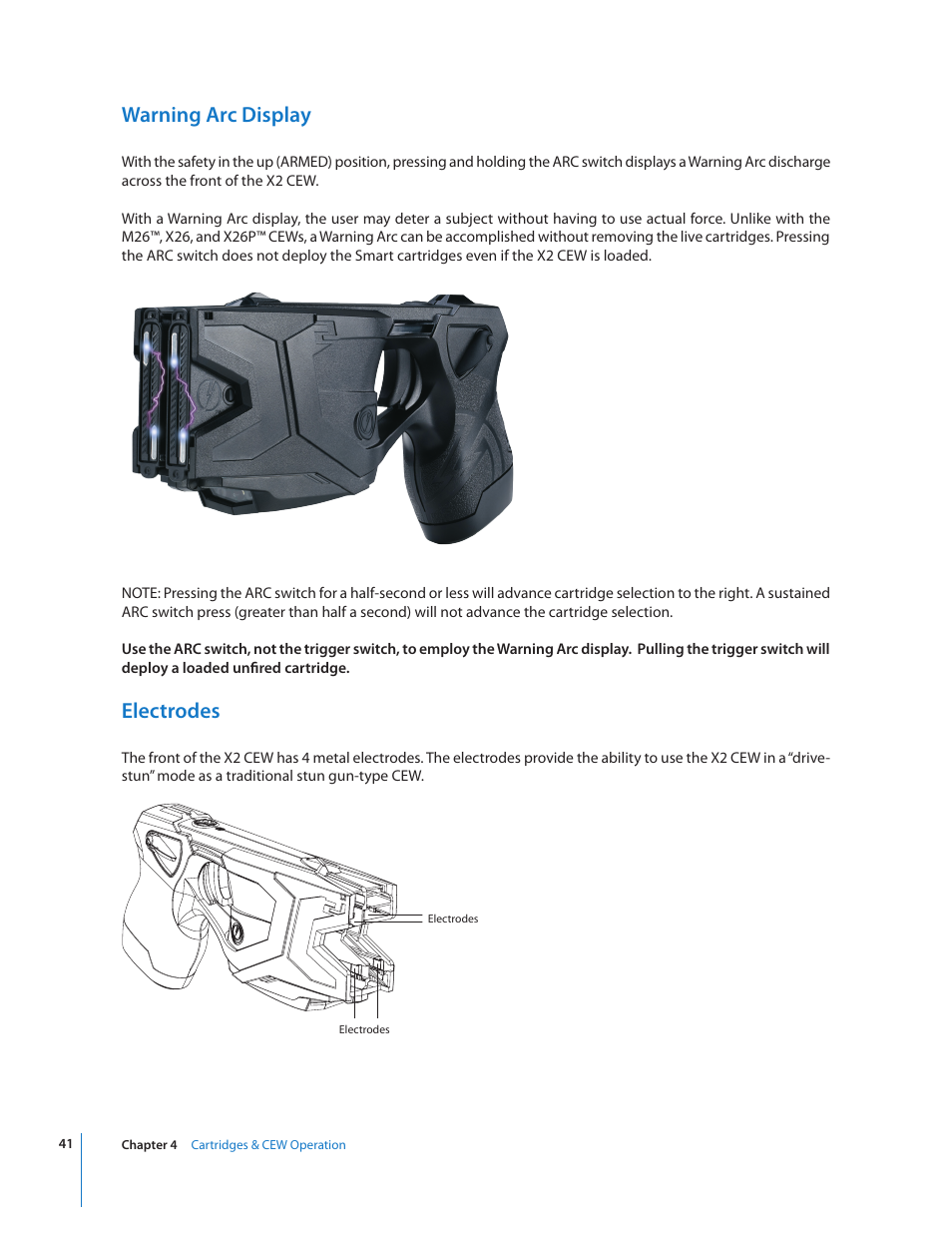 Warning arc display, Electrodes | Taser X2 User Manual | Page 41 / 55