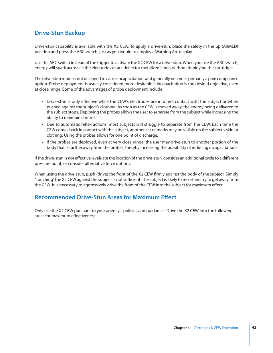 Drive-stun backup, Recommended drive-stun areas for maximum effect | Taser X2 User Manual | Page 42 / 55