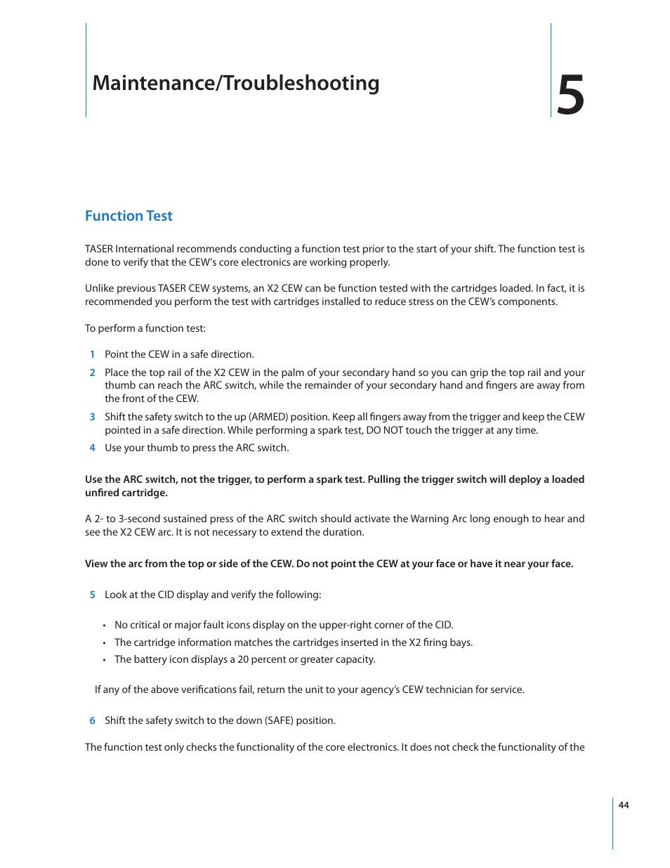 Maintenance/troubleshooting | Taser X2 User Manual | Page 44 / 55