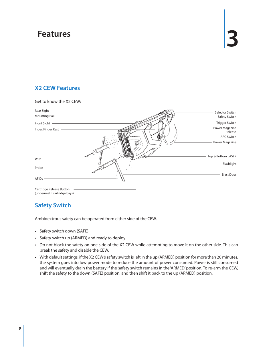 Features, X2 cew features, Safety switch | Taser X2 User Manual | Page 9 / 55